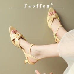 Taoffen Summer Women's Sandals Butterfly-knot Thin Heels High Heels Buckle Wedding Bride Ladies Dress Shoes Female Elegant Shoes