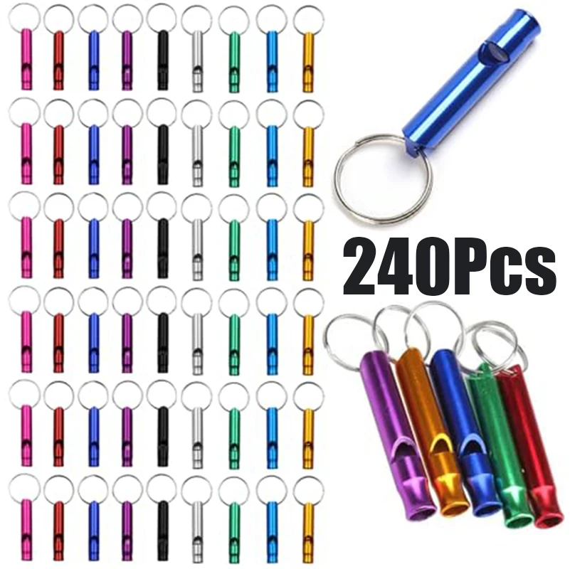 240Pcs Aluminum Loud Whistle Key Chain Survival Safety Whistles Bulk Pack for Sports Hiking, Travel, Dog Training