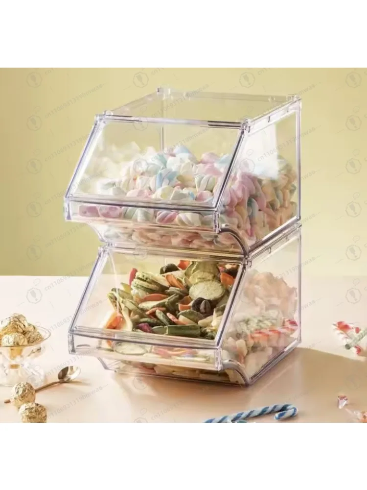 Boîte d'exposition de supermarché, bonbons, fruits secs, push-pull, boîte de collation en plastique transparent