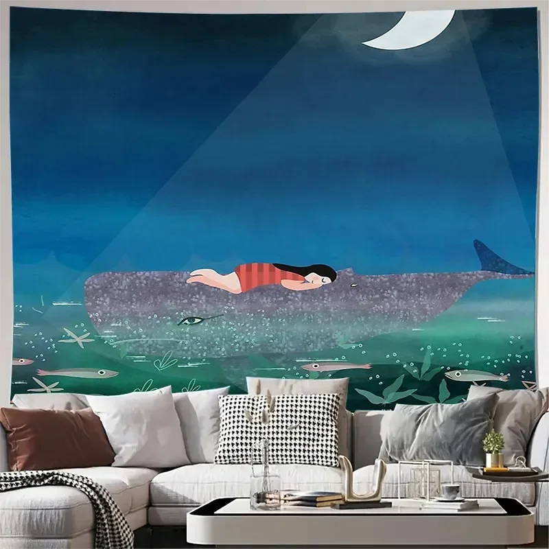 Ocean Whale Tapestry Wall Hanging Nature Sea Life Decor Room Aesthetic Bedroom Dorm Wall Art Coastal Vibes Home Decor Gift 26070