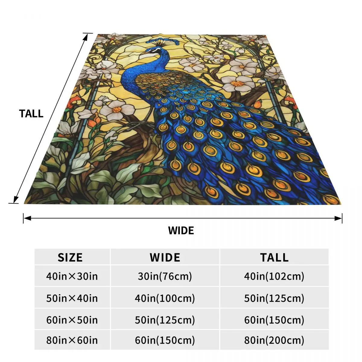 Stained Glass Peacock Blanket Fleece Sofa Throw Blanket Multi-function for Couch Bedding Office Throws Bedspread Quilt