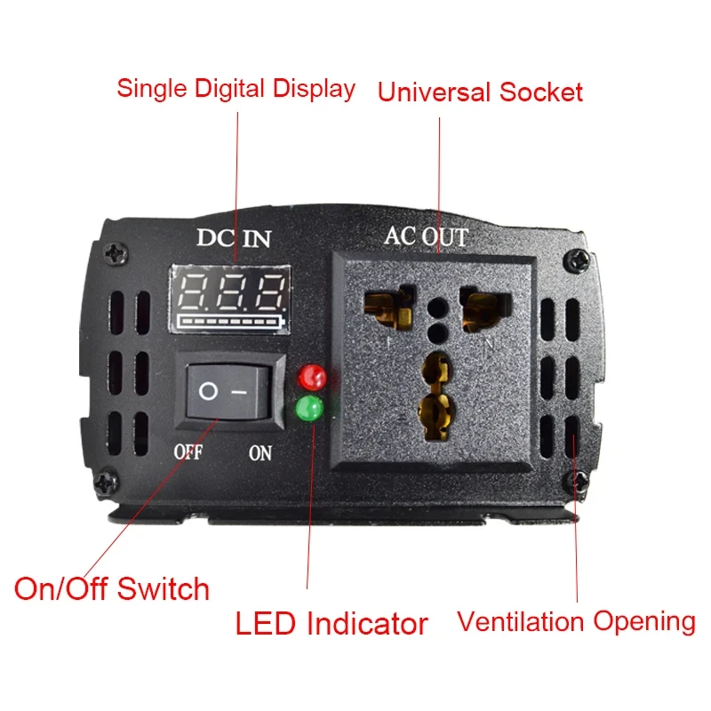 Inverter di potenza a onda sinusoidale pura convertitore Display digitale singolo presa universale 500W 1000W 12V 220V DC 12V 24V a AC 220V