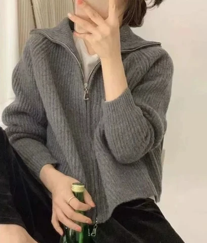 

Women's cardigan Sweater Coat, Spring and Autumn Laid-back Style, Knitted zipper, Versatile, Korean style, Popular Online, Loose