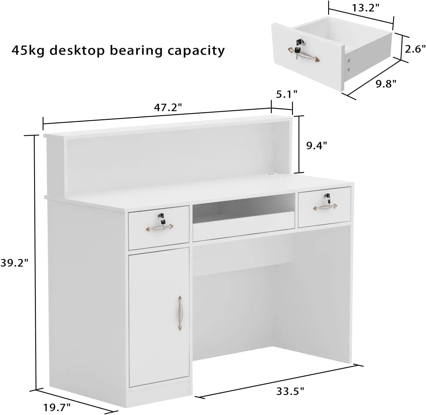 Reception Desk with Counter, Retail Counter with Lighted Display Shelf & Lockable Drawers