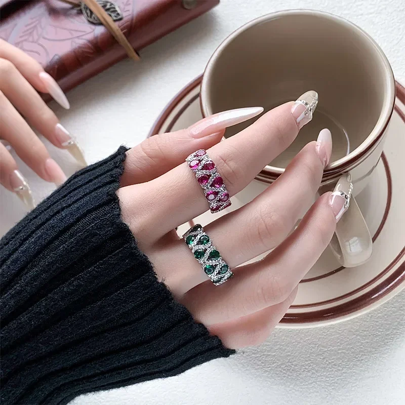

Retro Luxury Blue Crystal Adjustable Rings Women Everyday Jewelry Boho Chic Wedding Party Accessories Wedding Anniversary Gift