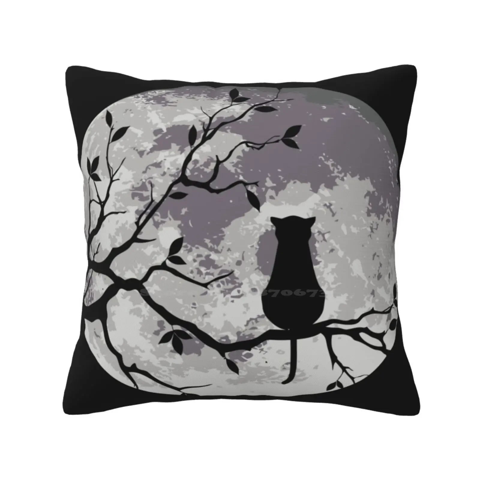 The Cat And The Moon Pillow Cover Hug Pillowcase Luna Cats Gatos Gatas Gatito Gatita Kitty Tree Arbol Night Shadow Minimalista