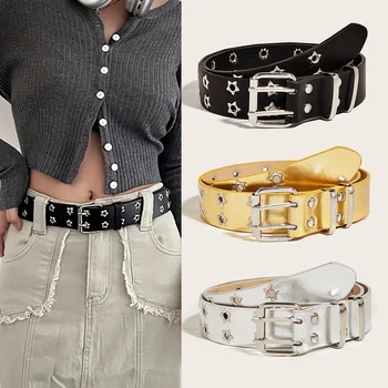 Hip Hop Punk Jeans Paski Dla Kobiet Retro Osobowość Biały Szeroki Brzeg Gwiazda Nit Casual Wszechstronny Pasek Damski Mężczyźni Y2K Unisex