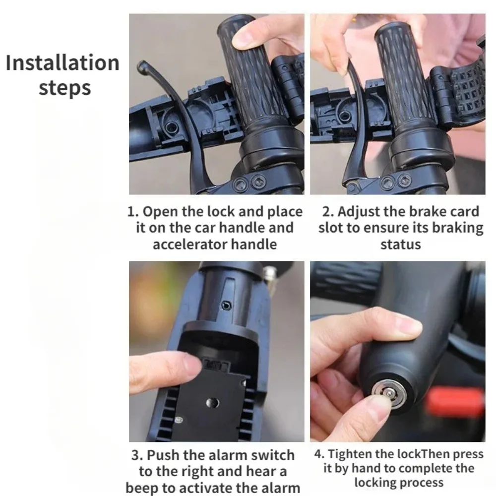 110dB Motorcycle Handlebar Alarm Lock Anti-Theft Brake and Throttle Lock for Scooter E-Bike Bicycle and Electric Vehicle