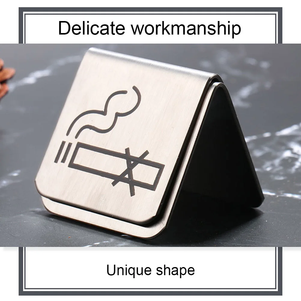 2pcs Stainless Steel No Smoking Signs Double Sided Desktop Table Signs For Restaurant Office Acid Resistant Traffic