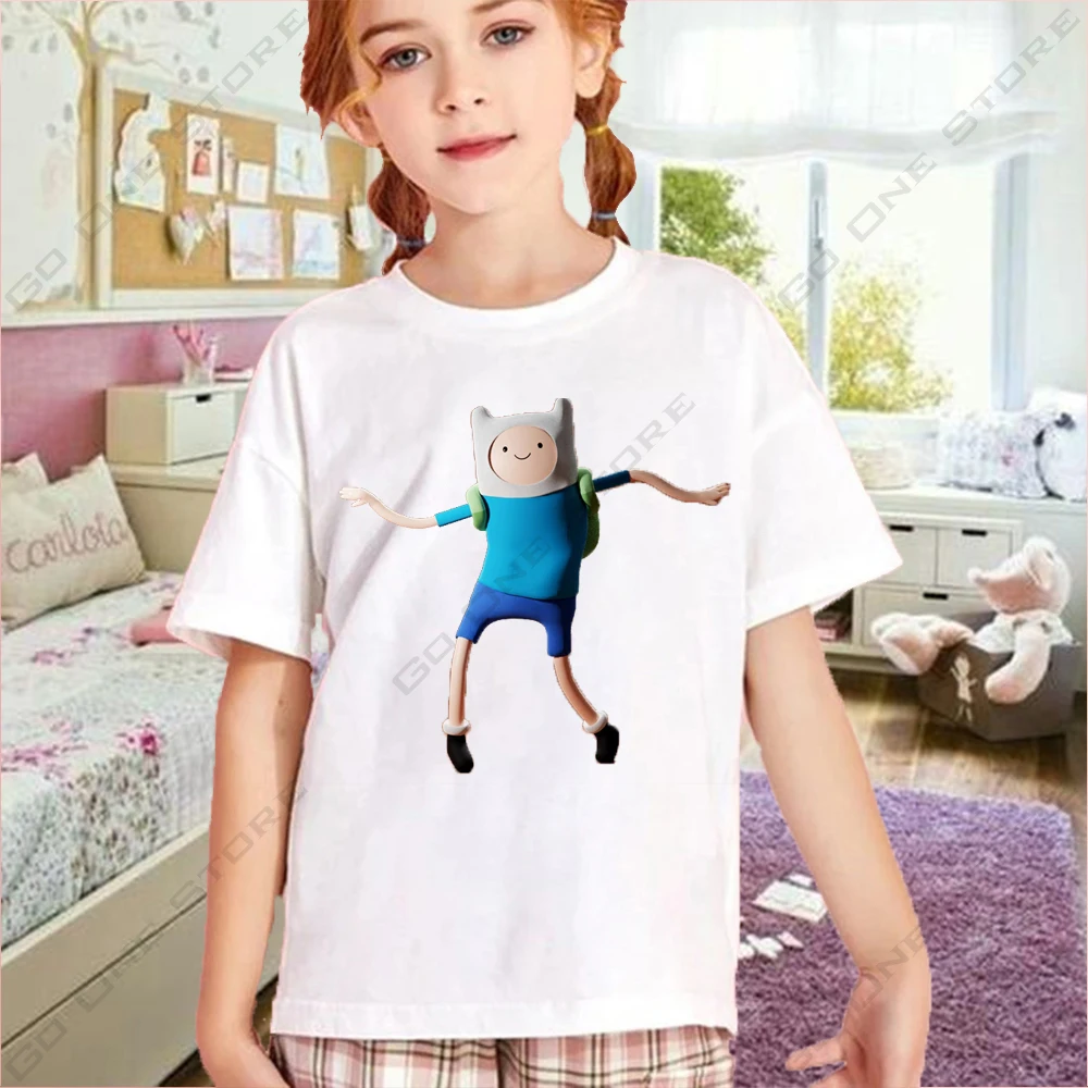 تي شيرت للأطفال مطبوع عليه Adventure Time Finn للأولاد والبنات من القطن تي شيرت أمريكي عتيق بأكمام قصيرة ورقبة دائرية