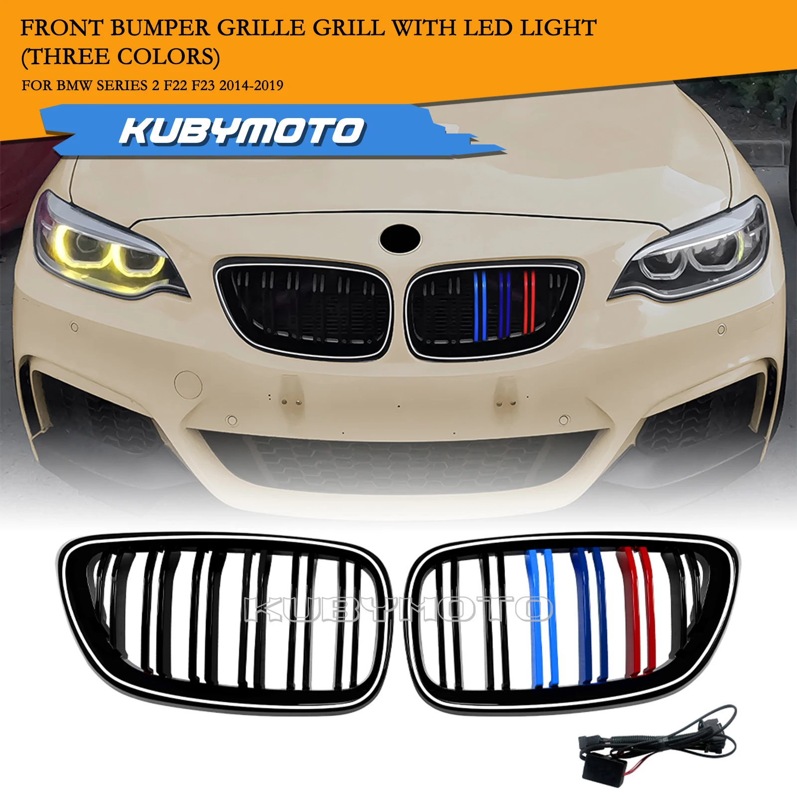 

Grill Front Kidney Grille Upper Bumper Hood Mesh Grid W/ LED Light Strip For BMW 2 Series F22 F23 218i 220i 230i M240i 2014-2019