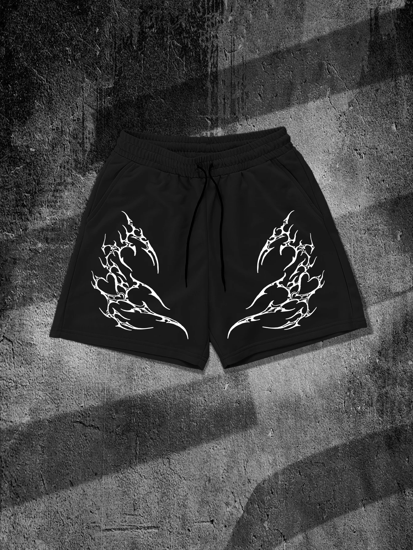 Men's Gothic Tribal Thorn Graphic Shorts Dark Grunge Streetwear Drawstring Summer Casual Sports Short Pants