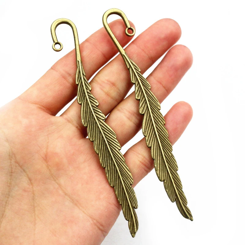 4pcs 116x13mm Antique Silver Plated Bronze Leaf Feather Handmade Charms Pendant DIY for Bracelet Necklace Bookmark Accessories