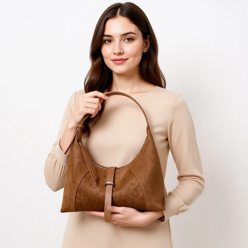 Ladies' suede handbag designer style fashionable and elegant crossbody bag high-quality cowhide suitable for commuting to work