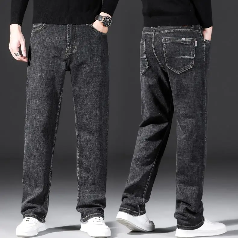 

High-End Men's Loose Fit Straight Leg Jeans Thin Casual Business Casual Mid-Waist Elastic Long Trousers Autumn Spring Fashion