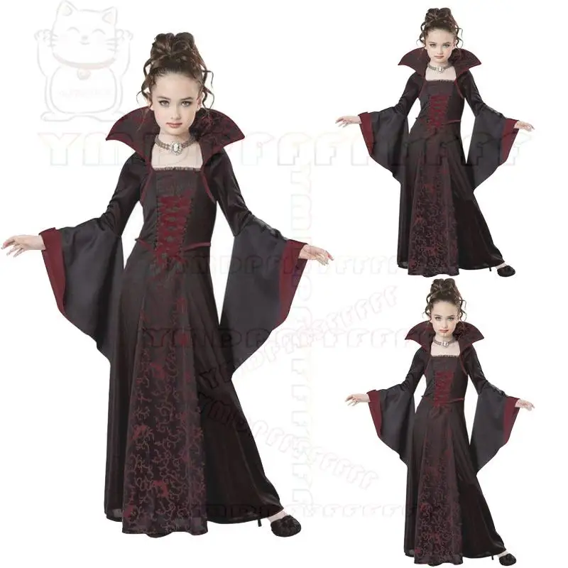 

Новое детское платье на шнуровке для выступлений, костюм для сценического фильма, воротник-стойка, рукава-труба, комплект для косплея на Хэллоуин