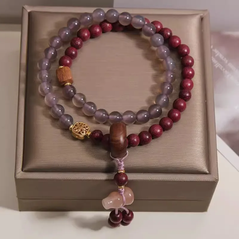 

Purely handmade - natural gray agate purple hemu multi-layer bracelet women's light luxury