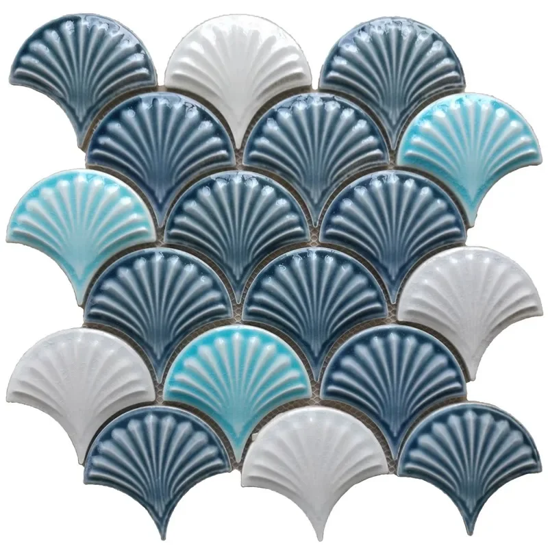 

Fan Shape Mosaic Ceramic Personality DIY Background Wall Bathroom Homestay Pool Kitchen Bathroom Wall Paper Home Decoration 30cm