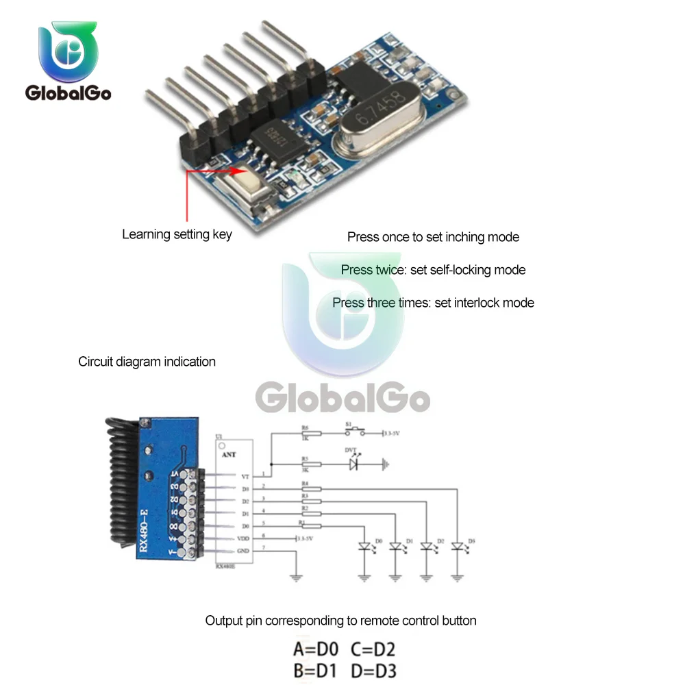 433Mhz 315Mhz Superheterodyne Rf Ontvanger En Zender Module Draadloze Breed Voltage Decodering Ontvanger 4 Kanaals Output Module