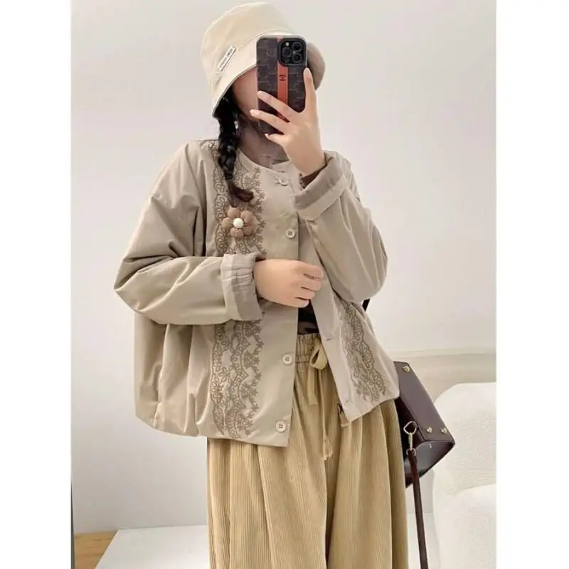 

Women's Clothing Winter Coat Retro Chinese Style Embroidered Padded Warm Jacket Baseball Coat Loose Comfortable Short Outerwear