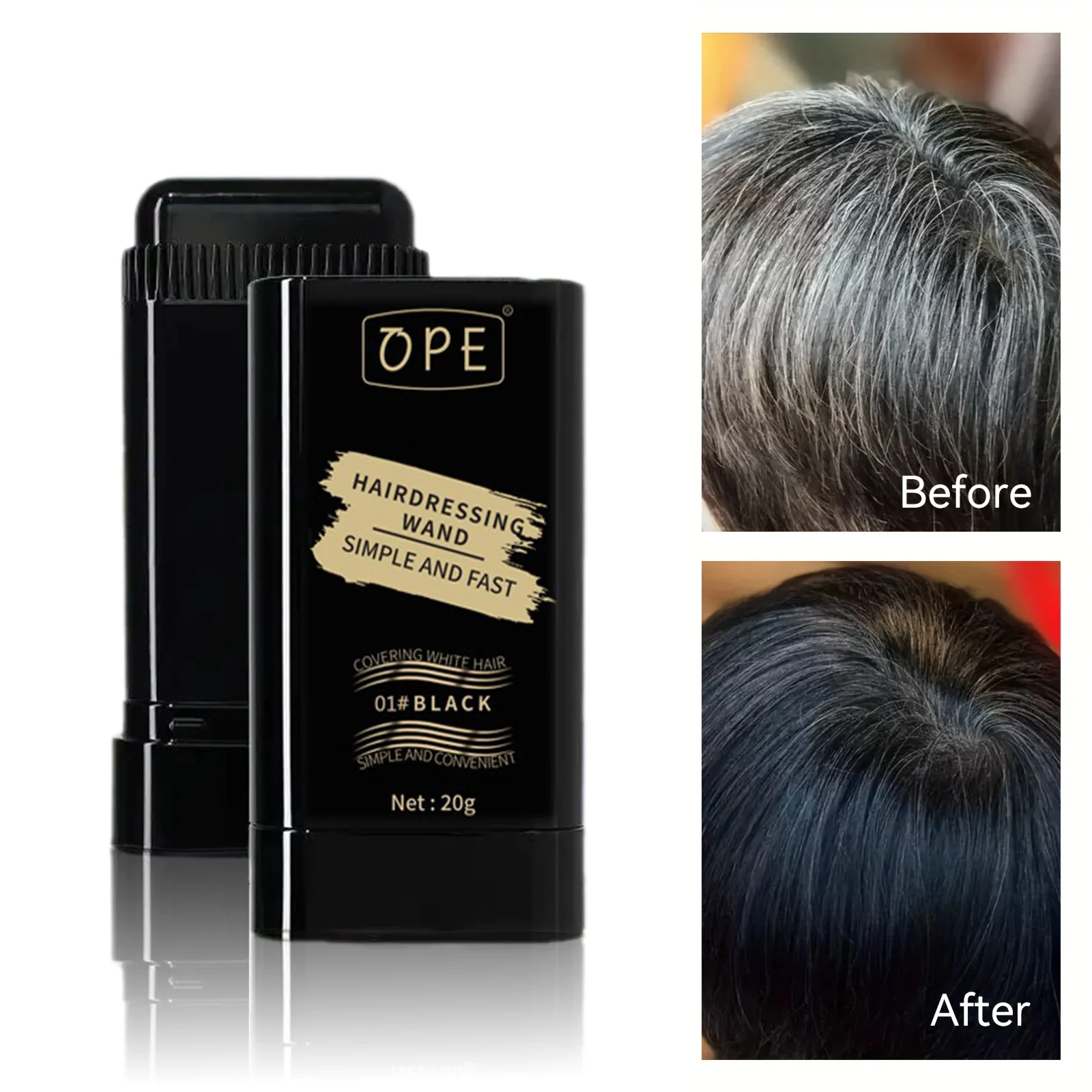 Bastão de tintura de cabelo rápido de 20g - cobertura permanente, efeito duradouro, design de pincel aplicador portátil, retoque a cor em casa