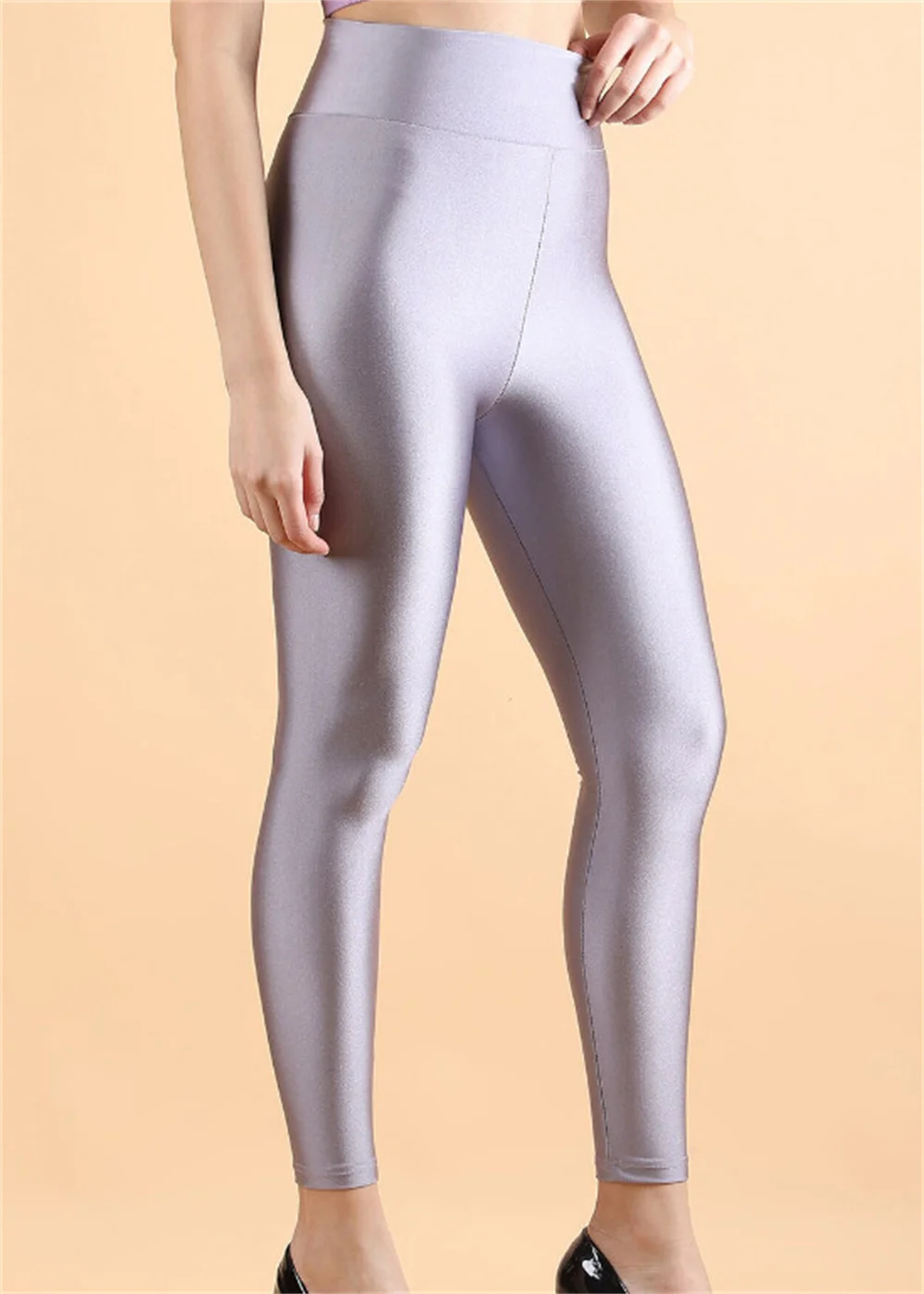 Silver Shining High Waist Glossy Shimmer Jeggings Shiny Leggings Sequin Jogger Pants Club