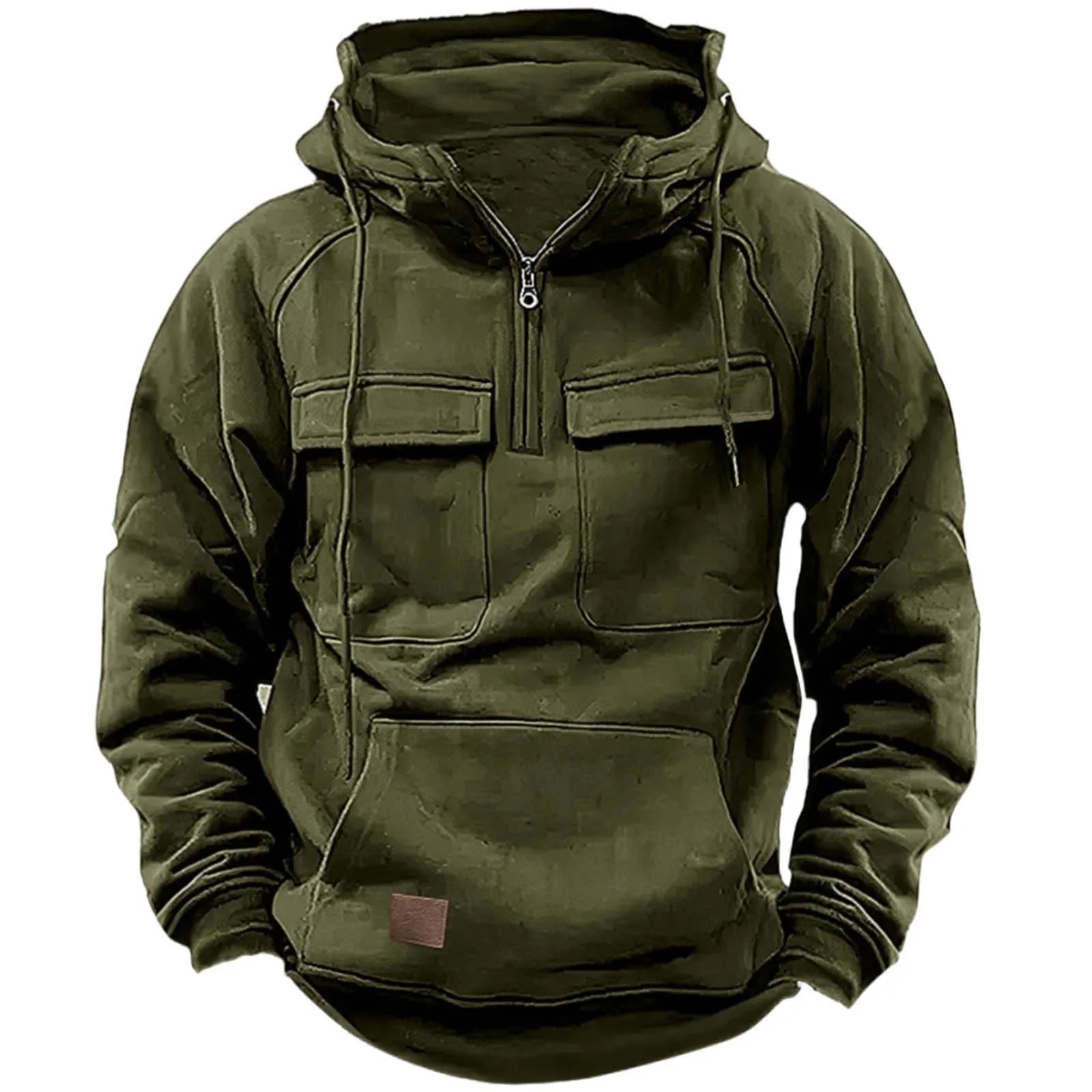 Half Zipper Men's Tactical Hoodies Solid Warm Fleece Military Sweatshirts Multi Pockets Male Hooded Jackets Thick Outdoor