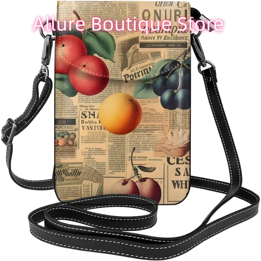 

Милая сумка через плечо с фруктами и газетой для женщин, маленькая дорожная сумка из искусственной кожи для мобильного телефона, легкий мини-кошелек для телефона, кошелек с крестом
