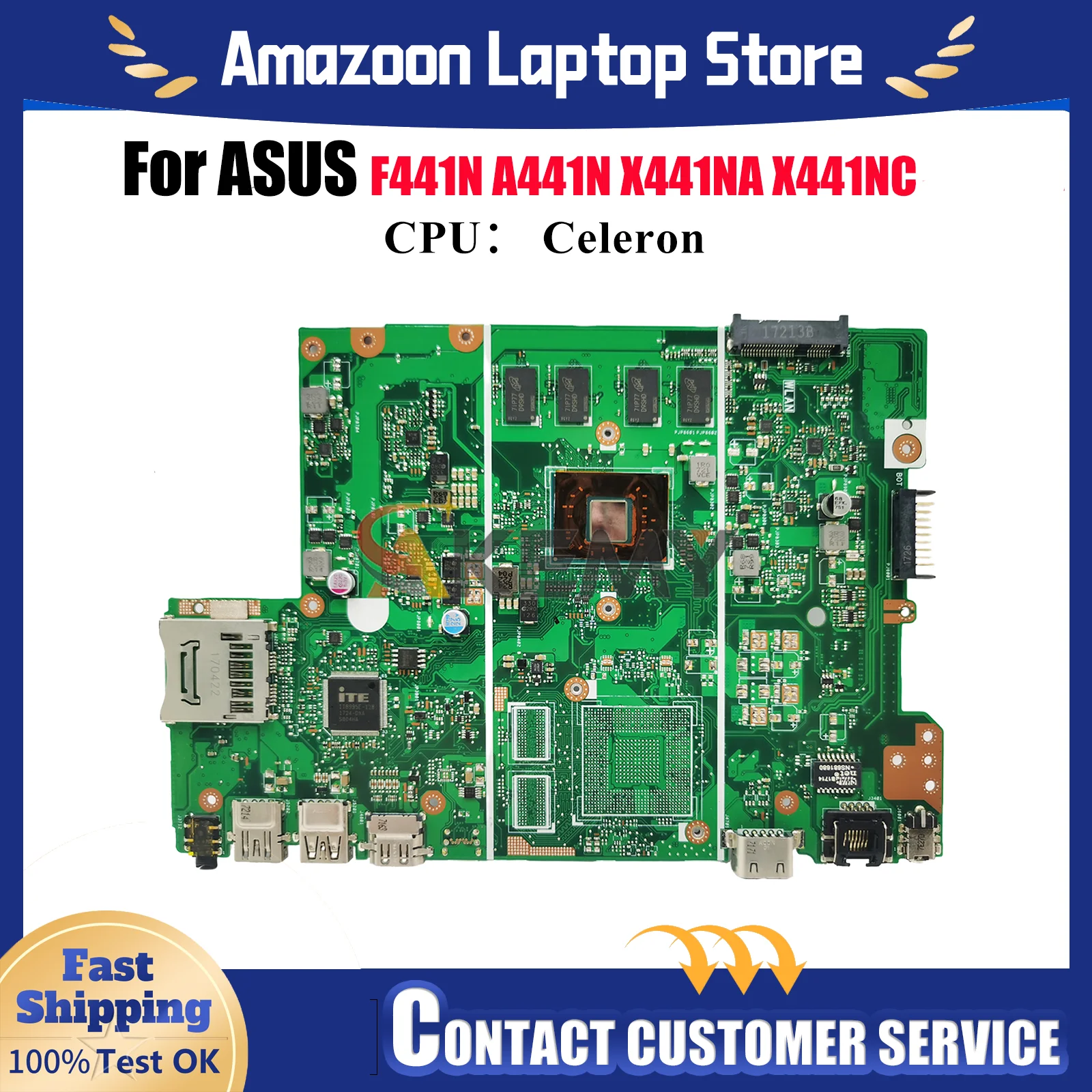 

X441NA Laptop Motherboard For ASUS VivoBook X441NC A441N X441N F441N X441NA Mainboard With Celeron CPU 100% tests OK fast ship
