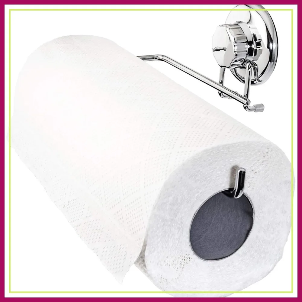 

Suction Cup Paper Towel Holder - Chrome Plated Stainless Steel Bar for Bathroom & Kitchen
