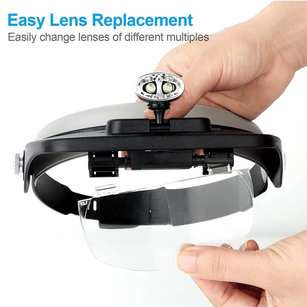 Head Mount Magnifier With LED Jewelers Magnifying Glasses 1.2X 2X 1.8X 2.5X 3.5X Optical Jeweler Loupe Reading Magnifier