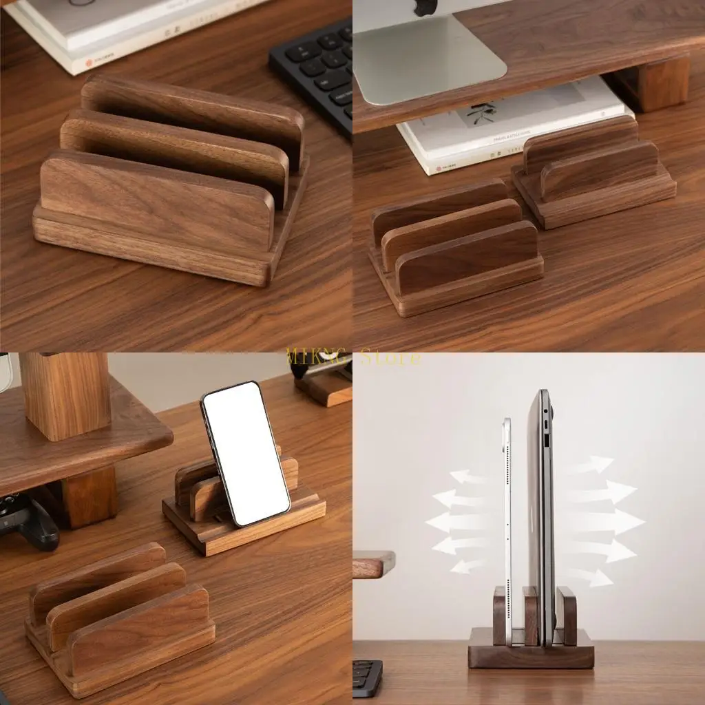Support d'ordinateur Vertical ergonomique en bois naturel avec protections antidérapantes réglable pour le bureau les