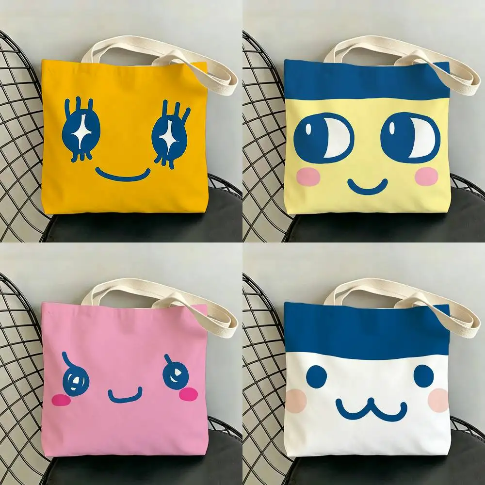 

T-Tamagotchi Storage Bags Double-Sided Print Large Tote Bag Durable Beach Picnic Foldable Gift Eco