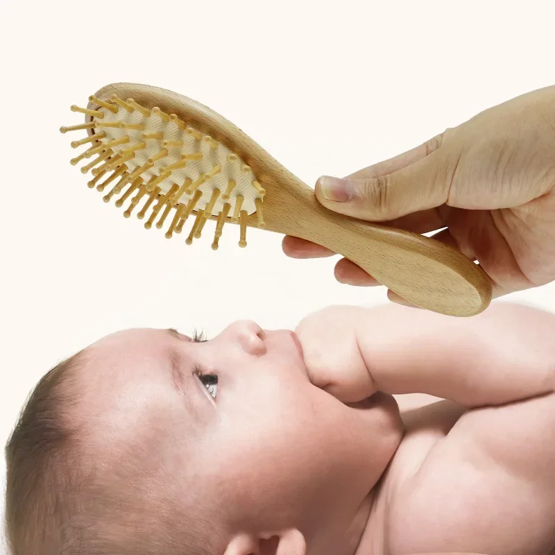 Baby Hairbrush Newborn Wooden Comb Natural Wool Brush Infant Head Massager Bath Brush Kids Comb Birth/Baptism Baby Shower Gift