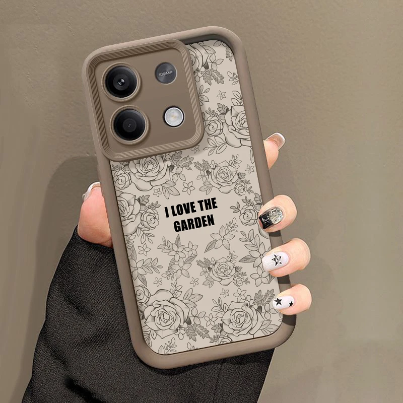 Shockproof Brown Rose Flower Case For Xiaomi Redmi Note 13 12 11 Pro 5G 10 11s 11T 13T Poco F6 X6 X5 M6 Pro 4G Soft Bumper Cover