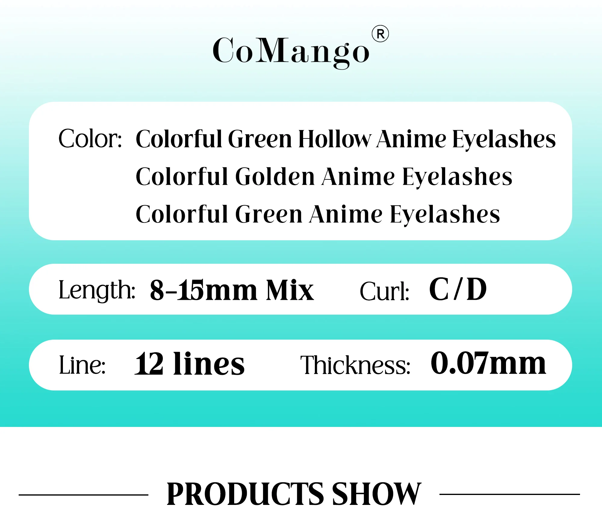 CoMango Glamouröse Comic-Spire-Wimpernverlängerungen Hochwertige doppelseitige bunte falsche Wimpern 0,07 mm Mix 8–15 mm Wimpern – Detail 4