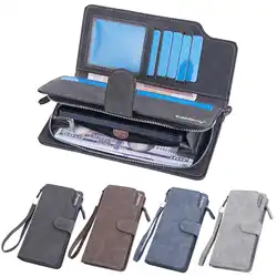 Business Sanded Leather Zipper Buckle Bifold Clutch Bag Vintage Men's Long Wallet MultiFunction Coin Purse Multislot Card Holder
