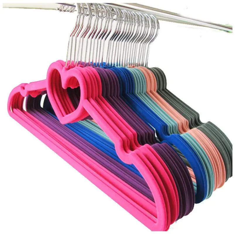 Premium Flocked Heart-Shaped Velvet Clothes Hangers Space-Saving No Slip Hangers