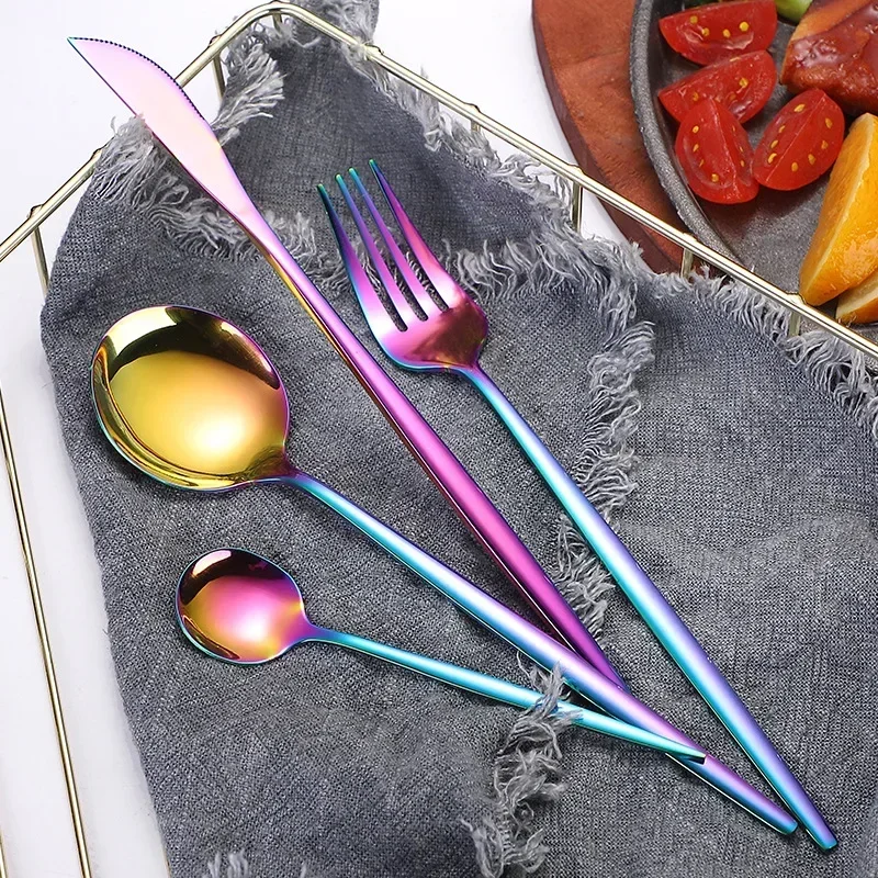 4pcs Golden Cutlery Tableware Stainless Steel Spoon and Fork Set Dining Table Sets Dinnerware Set Utensils Kitchen Accessories