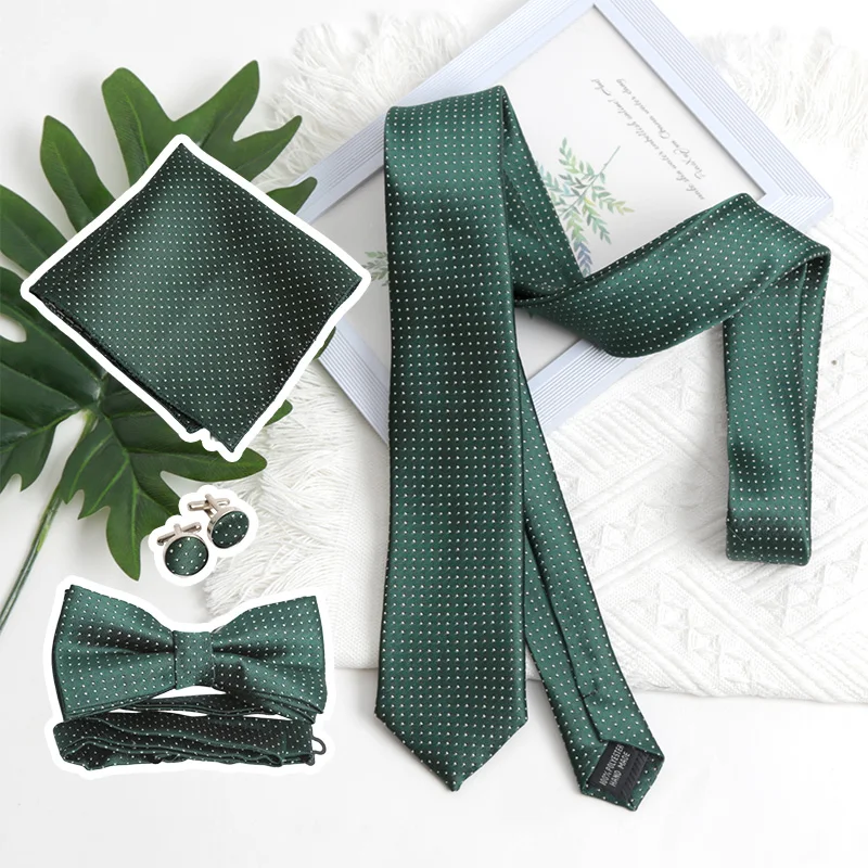New Ties for Men Necktie Bright Green Bowtie Cravat ​​Cufflinks Set Paisley Solid Designer Tie for Groom Business Wedding Party