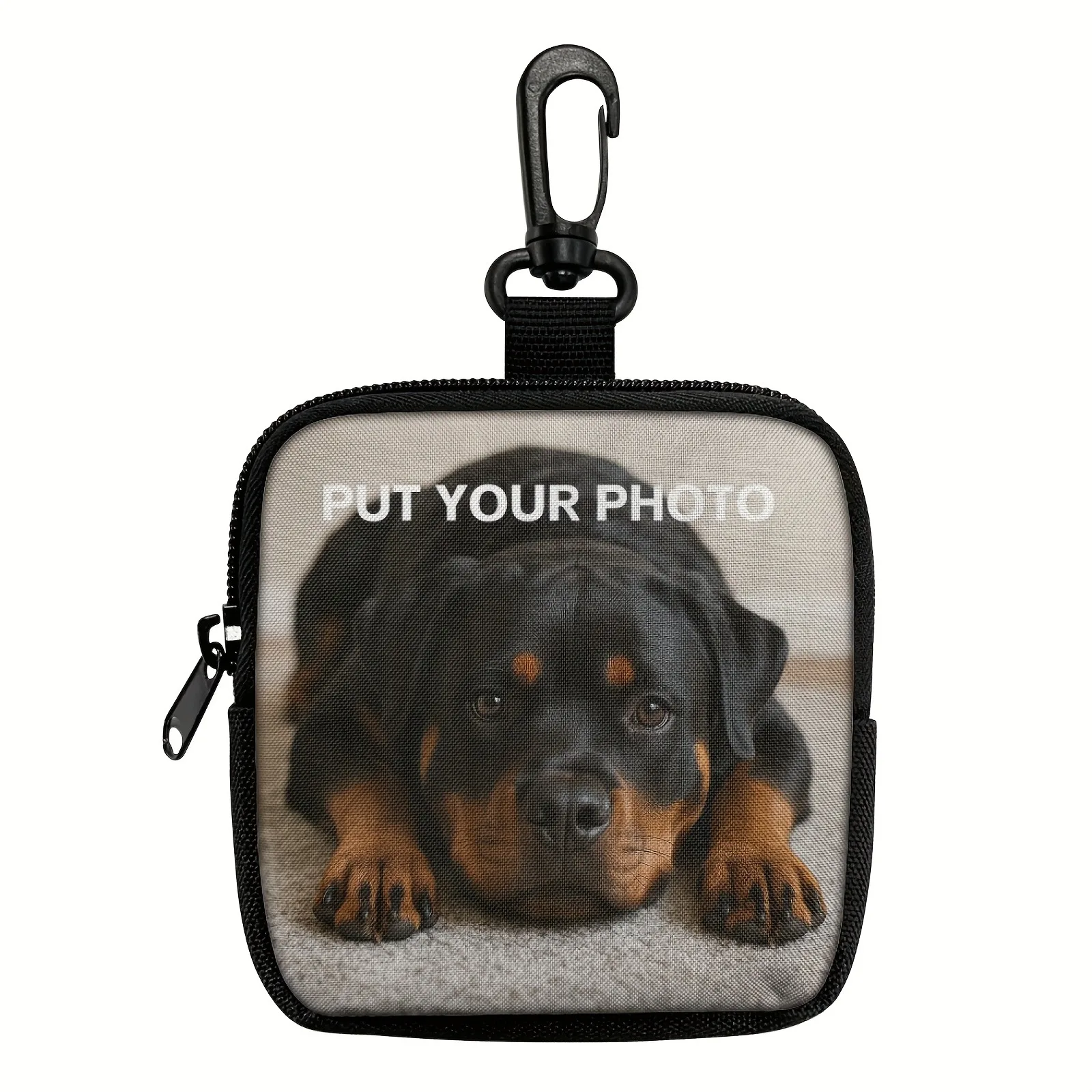 Bolsa Personalizada para Treinamento e Petiscos de Rottweiler com Foto Personalizada, Fundo Branco, Clipe Mosquetão, Bolsa de Poliéster para Animais de Estimação, Porta-Moedas