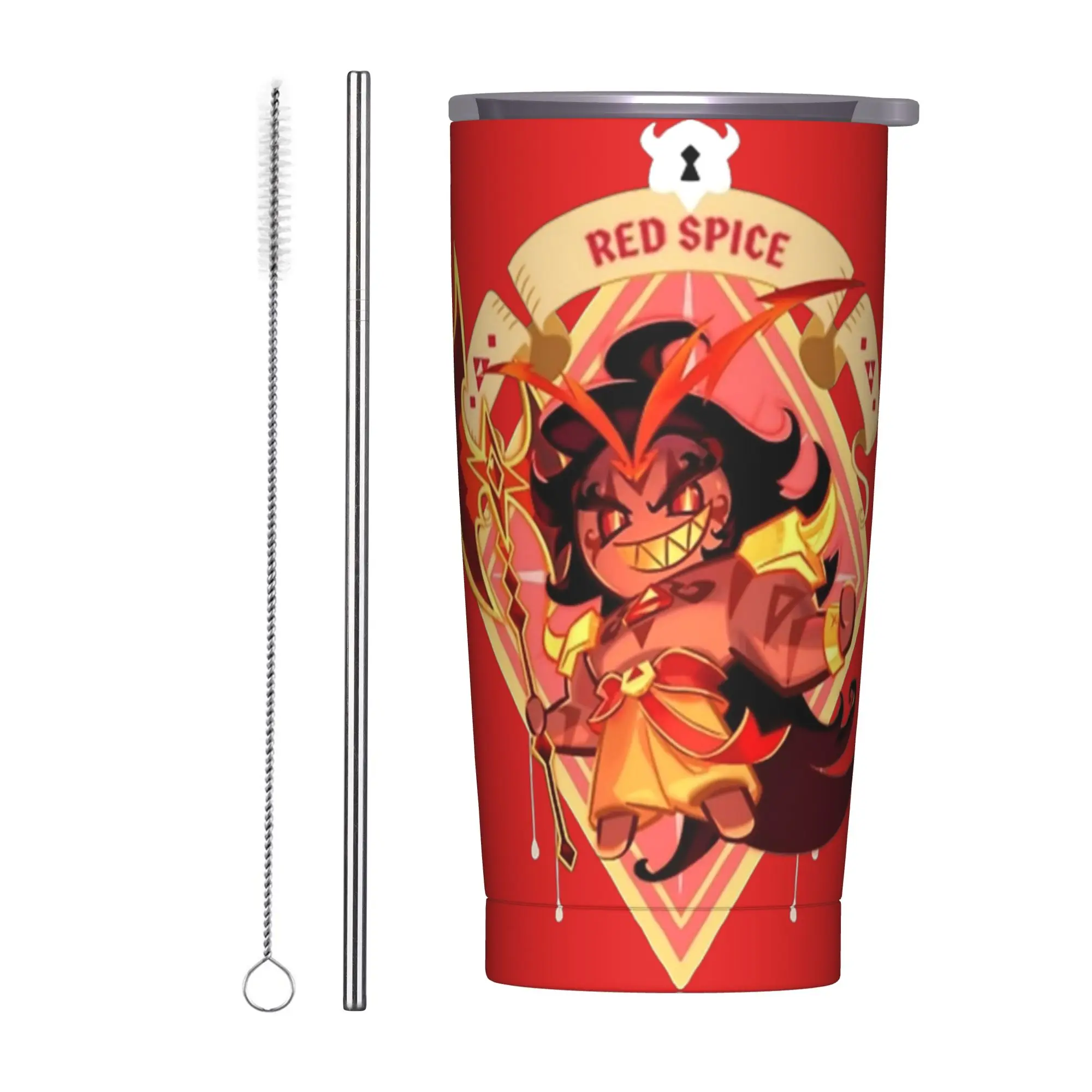 burning spice Insulated Tumbler with Straws Cookie Run Kingdom Vacuum Thermal Mug Outdoor Travel Hot Cold Drinks Cup, 20oz