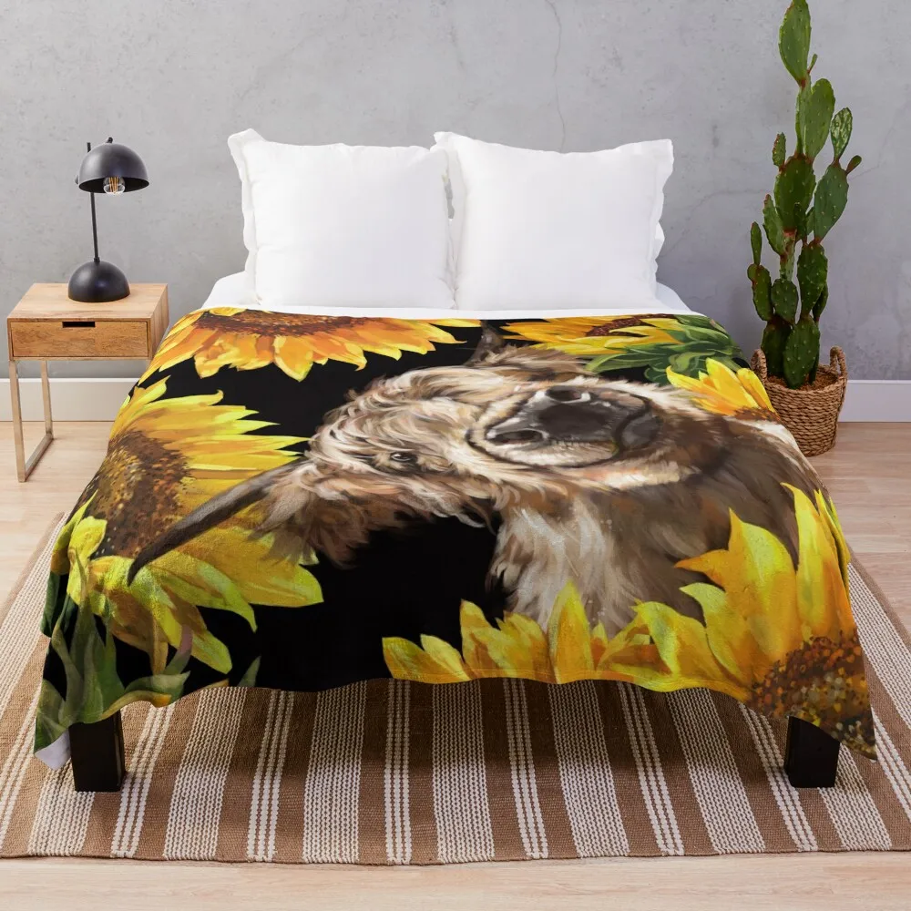 

Highland Cow in Sunflower Garden Throw Blanket Luxury Throw decorative Blankets