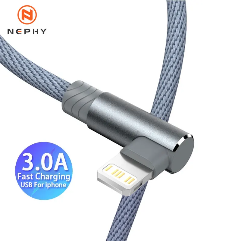

90-градусный USB-кабель для iPhone 14 13 12 11 Pro Max X XR 6s 7 8 Plus, 2 м, 3 м, шнур для быстрой зарядки мобильного телефона, провод для зарядного устройства для передачи данных