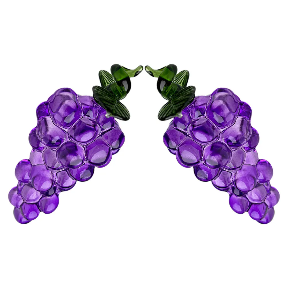 

2Pcs Crystal Grapes Miniature Sculpture Realistic Fake Fruit Tabletop Paperweight Decor Crystal Grapes Figurine