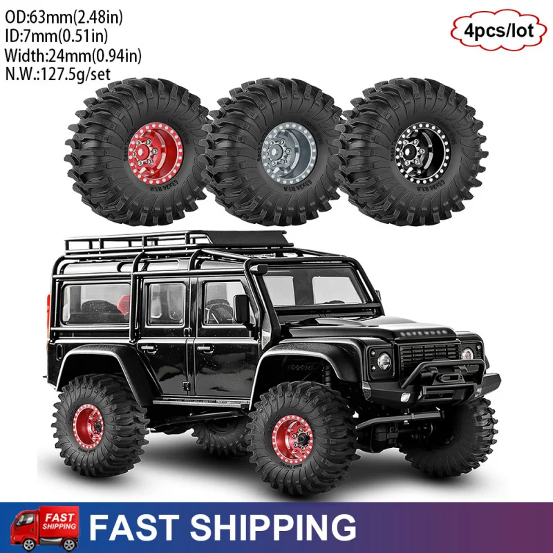 4PCS 1.0" Aluminium Alloy RC Crawler Wheels & Tires for 1/18 Traxxas TRX4M SCX24 Ascent-18 1/24 Axial AX24 FCX24 Upgrade Tire