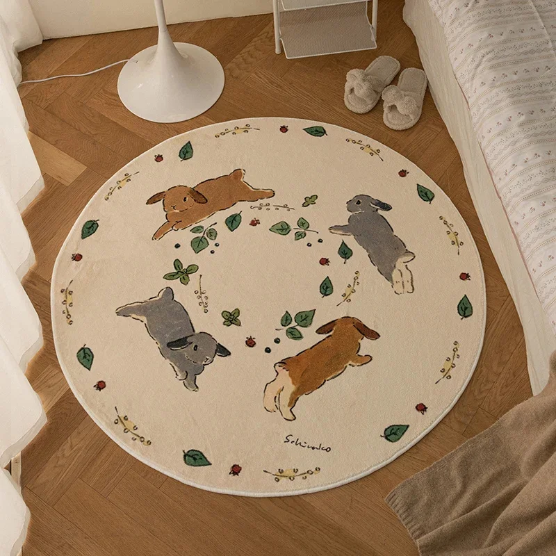 Living Room Carpet Cartoon Rabbits Printed Fluffy Large Area Round Children Bedroom Rug Home Decoration Cute Cloakroom Mat