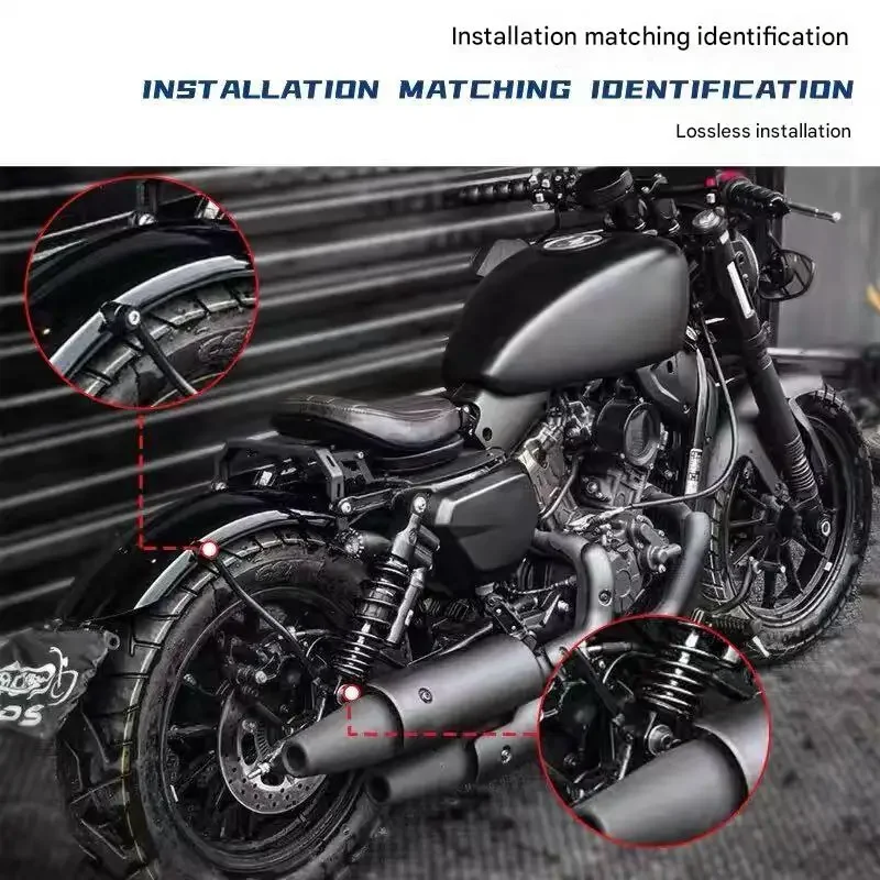 Modified Bobber retro rear fender with metal extension mudguard license plate for QJMOTOR SRV300, S300, and S350.