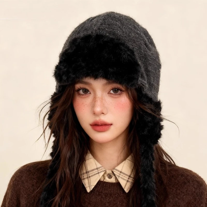 القبعات القطيفة للنساء الشتاء الربط اللون نقطة سدادات حماية الأذن محبوك قبعات الانتحاري الدافئة قبعات ليو فنغ #2