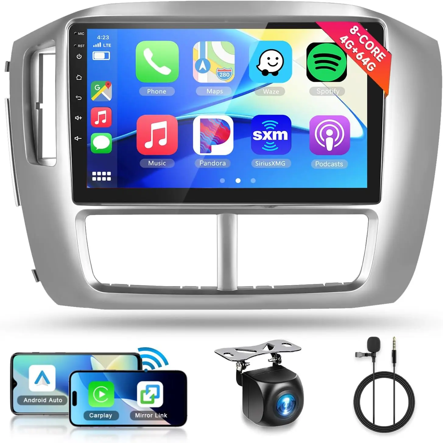 Stereo per auto 8Core 4+64G per Honda Pilot 2006-2008, 9' Android Auto, WiFi, Bluetooth 5.0, GPS, telecamera di backup
